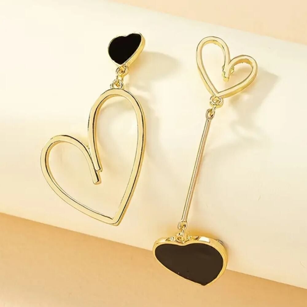 Four Hearts 10K Gold Plated Earrings Trendy Asymmetrical Lover Dangle Earrings
